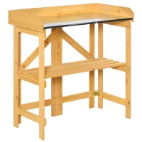 Outsunny Table de rempotage pliable - table de jardinage avec étagère plateau acier galvanisé avec rebord - table de plantation bois sapin pré-huilé(m-1)