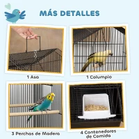 PawHut Jaula para Pájaros de Acero con Comederos Perchas Columpio y Bandeja Extraíble 50,5x41x104 cm Negro(m-4)