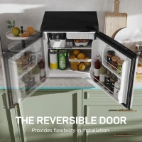 HOMCOM 46 Litre Table Top Mini Fridge, Small Fridge with Ice Box, Reversible Door, Adjustable Temperature and Legs for Bedrooms, Home Office, Silver Tone(m-6)