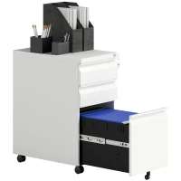 Vinsetto 3-Drawer Steel Filing Cabinet with Lock and Wheels - White(m-1)