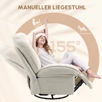 HOMCOM Relaxfauteuil, verstelbaar, 104x100x102cm/164x76cm, Crème Wit(m-7)