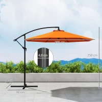 Outsunny 3m Garden Banana Parasol with Cross Base for Garden Family Use, Orange(m-3)