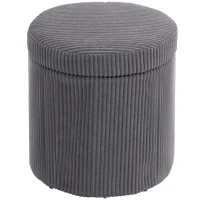 HOMCOM 40cm Round Storage Ottoman, Corduroy Footstool with Removable Lid and Legs, Vanity Stool for Living Room, Bedroom, Grey(m-11)