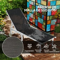 Outsunny Tumbona Reclinable de Jardín Exterior con Ruedas Respaldo Ajustable en 5 Posiciones y Marco de Acero 166x60x84 cm Gris(m-5)