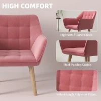 Set of 2 Accent Chair, Arm Chair with Slanted Back, Thick Padding and Rubber Wooden Legs for Living Room, Pink(m-4)