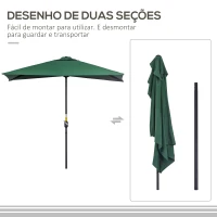 Outsunny Chapéu de Sol Semicircular 230x130x245 cm Chapéu de Sol para Parede com Manivela Proteção UV 30+ e Mastro Metálica Ø38 mm Verde(m-5)
