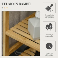 HOMCOM Cestino Portabiancheria in Bambù e Poliestere con Asse da Stiro e Ripiano a 3 Livelli, 113x34x82 cm(m-7)