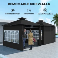 Outsunny 3 x 3 m Garden Gazebo, Double Roof Metal Gazebo with Removable Sidewalls and Church Windows, Outdoor Canopy Shelter, Black(m-7)