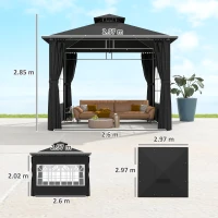 Outsunny 3 x 3 m Garden Gazebo, Double Roof Metal Gazebo with Removable Sidewalls and Church Windows, Outdoor Canopy Shelter, Black(m-3)