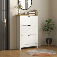 HOMCOM Slim Shoe Cabinet, Narrow Shoe Cupboard with 3 Flip Drawers, Adjustable Shelves for 18 Pairs of Shoes, High Gloss White(m-10)