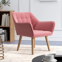 Set of 2 Accent Chair, Arm Chair with Slanted Back, Thick Padding and Rubber Wooden Legs for Living Room, Pink(m-7)