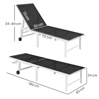 Outsunny Tumbona Reclinable de Jardín Exterior con Ruedas Respaldo Ajustable en 5 Posiciones y Marco de Acero 166x60x84 cm Gris(m-3)