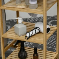 HOMCOM Cestino Portabiancheria in Bambù e Poliestere con Asse da Stiro e Ripiano a 3 Livelli, 113x34x82 cm(m-9)