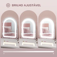 HOMCOM Espelho de Maquilhagem com Luz LED Giratório com 3 Modos de Iluminação Rotação Regulável de 360° e Função de Memória Branco(m-6)