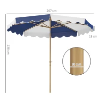 Outsunny Chapéu de Sol de Jardim Ø267 cm Chapéu de Sol de Exterior com Ângulo Inclinável e Manivela Proteção UV 50+ Azul e Branco(m-3)