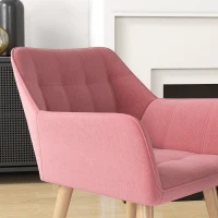 Set of 2 Accent Chair, Arm Chair with Slanted Back, Thick Padding and Rubber Wooden Legs for Living Room, Pink(m-8)
