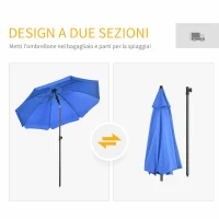Outsunny Ombrellone da Spiaggia 1.8x2 m con Reclinazione a 45° e 8 Stecche, Poliestere e Acciaio, Blu(m-8)