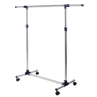 HOMCOM Charriot com Altura Ajustável Cabideiro com Rodas para Roupas Aço Inoxidável 86-160x45x95-170cm Prata e Preto(m-1)