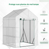 Outsunny Estufa de Jardim 143x143x195 cm Estufa de Aço com 2 Prateleiras e Porta Enrolável para Cultivos de Plantas Vasos de Flores Pátio Exterior Branco(m-4)