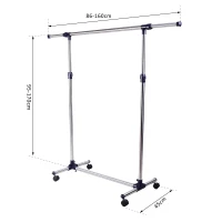HOMCOM Charriot com Altura Ajustável Cabideiro com Rodas para Roupas Aço Inoxidável 86-160x45x95-170cm Prata e Preto(m-3)