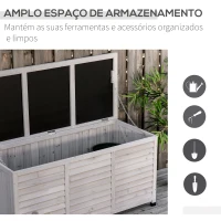 Outsunny Baú de Armazenamento Baú de Madeira de Jardim com Tampa Abatível e Desenho de Persiana 127x56x60 cm Cinzento(m-5)
