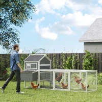 PawHut Gallinero de Madera con Perchas Columpio Nidos y Bandeja Extraíble 315,5x150,5x140,5 cm Gris(m-2)