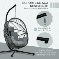 Outsunny Cadeira Suspensa com Suporte Cadeira Baloiço de Exterior com Cesta Dobrável Almofada e Apoio para a Cabeça 120x106x188 cm  Cinza(m-4)