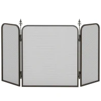 HOMCOM Paravan Pliant pentru Șemineu cu 3 Panouri, Paravan de Protecție din Metal, 96x1,3x56 cm, Negru(m-1)