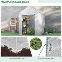 Outsunny Estufa de Jardim 143x143x195 cm Estufa de Aço com 2 Prateleiras e Porta Enrolável para Cultivos de Plantas Vasos de Flores Pátio Exterior Branco(m-7)