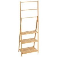 Kleankin Suport de Podea Multifuncțional pentru Prosoape de Baie cu 3 Bare și 3 Rafturi, 53x30,5x152 cm, Natural(m-10)