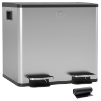 HOMCOM Papelera de Cocina de Acero Inoxidable con 2 Compartimentos 2x15L Pedales Tapas de Cierre Suave y Cubo Extraíble Plata