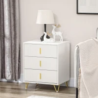 HOMCOM Set of 2 Elegant Chest of Three Drawers - White/Gold-Tone(m-8)