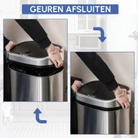 HOMCOM® Automatische vuilnisbak met infraroodsensor 48 L zilverkleurige vuilnisbak keukenemmer 40,5 L x 29,5 B x 57 H cm(m-7)
