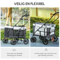 PawHut Hondenbuggy Huisdierbuggy Hondenkar, inklapbaar, afneembare mand, 81 x 58 x 97,5 cm, Zwart + Grijs + Wit(m-6)