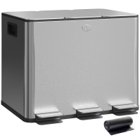 HOMCOM Papelera Cocina de Acero Inoxidable con 3 Compartimentos 3x10L con Pedales Tapas de Cierre Suave y Cubo Extraíble Plata