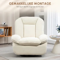 HOMCOM Relaxfauteuil, verstelbaar, 104x100x102cm/164x76cm, Crème Wit(m-4)