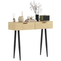 HOMCOM Consolă de Intrare cu 2 Sertare, Masă Consolă din Lemn cu Picioare din Oțel, 100x30x80,5 cm, Lemn Natural(m-1)