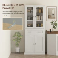 HOMCOM keukenkasten moderne buffet met acrylfront en lades Crèmewit(m-4)