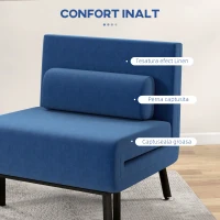 HOMCOM Fotoliu Convertibil în Pat din Fier și Bumbac cu Pernă cu Dungi, 75x70x75 cm, Albastru(m-6)