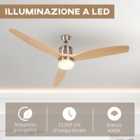 HOMCOM Ventilatore da Soffitto con Luce LED Bianca a 6 Velocità e Timer, in Metallo e Acrilico, Ø132 x 43A cm(m-5)