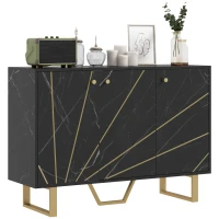 HOMCOM Meuble de rangement buffet salon avec 2 placards 3 portes et étagère réglable, pieds en métal, aspect marbre noir(m-11)