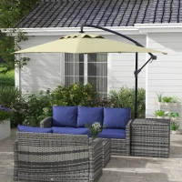 Outsunny Chapéu de Sol Excêntrico 294x193 cm Chapéu de Sol de Jardim com Base Cruzada e Manivela Impermeavel Proteção UV Bege(m-2)