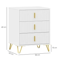 HOMCOM Set of 2 Elegant Chest of Three Drawers - White/Gold-Tone(m-3)
