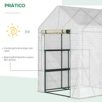 Outsunny Estufa de Jardim 143x143x195 cm Estufa de Aço com 2 Prateleiras e Porta Enrolável para Cultivos de Plantas Vasos de Flores Pátio Exterior Branco(m-5)