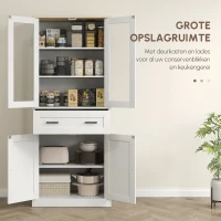 HOMCOM keukenkasten moderne buffet met acrylfront en lades Crèmewit(m-6)