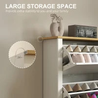 HOMCOM Slim Shoe Cabinet, Narrow Shoe Cupboard with 3 Flip Drawers, Adjustable Shelves for 18 Pairs of Shoes, High Gloss White(m-7)