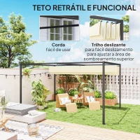 Outsunny Pérgola 400x300x222 cm Pérgola de Jardim com Teto Retrátil de Poliéster com Revestimento para Celebrações Festas Casamento Creme(m-5)