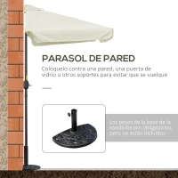 Outsunny Parasol para Pared 230x130x249 cm Sombrilla Rectangular con Manivela Protección UV Impermeable Crema(m-6)
