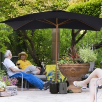 Outsunny 2 x 3m Wooden Garden Parasol Umbrella Outdoor Sun Shade Canopy, Black(m-12)