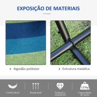 Outsunny Cama Rede com Suporte 310x117 cm com Bolsa de Transporte Altura Ajustável Capacidade 120 kg para Campismo Pátio Verde e Azul(m-5)